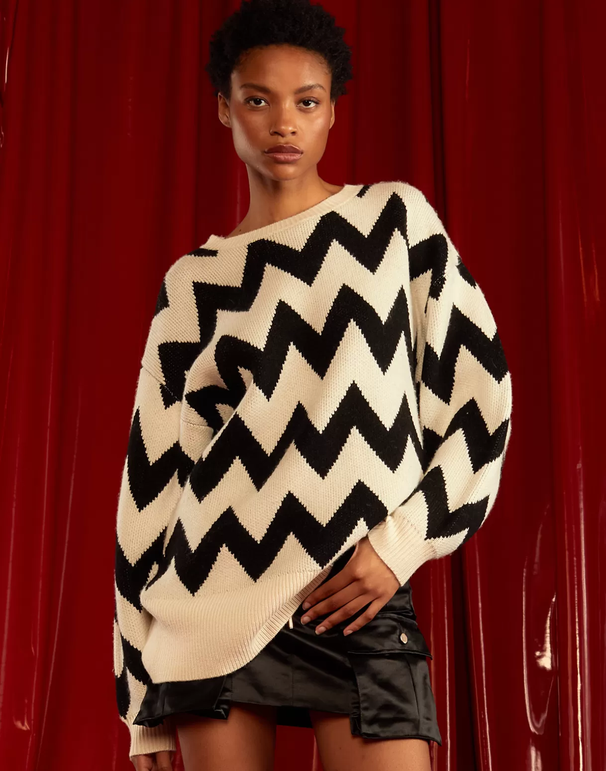 Discount Chunky Chevron Sweater SNOW