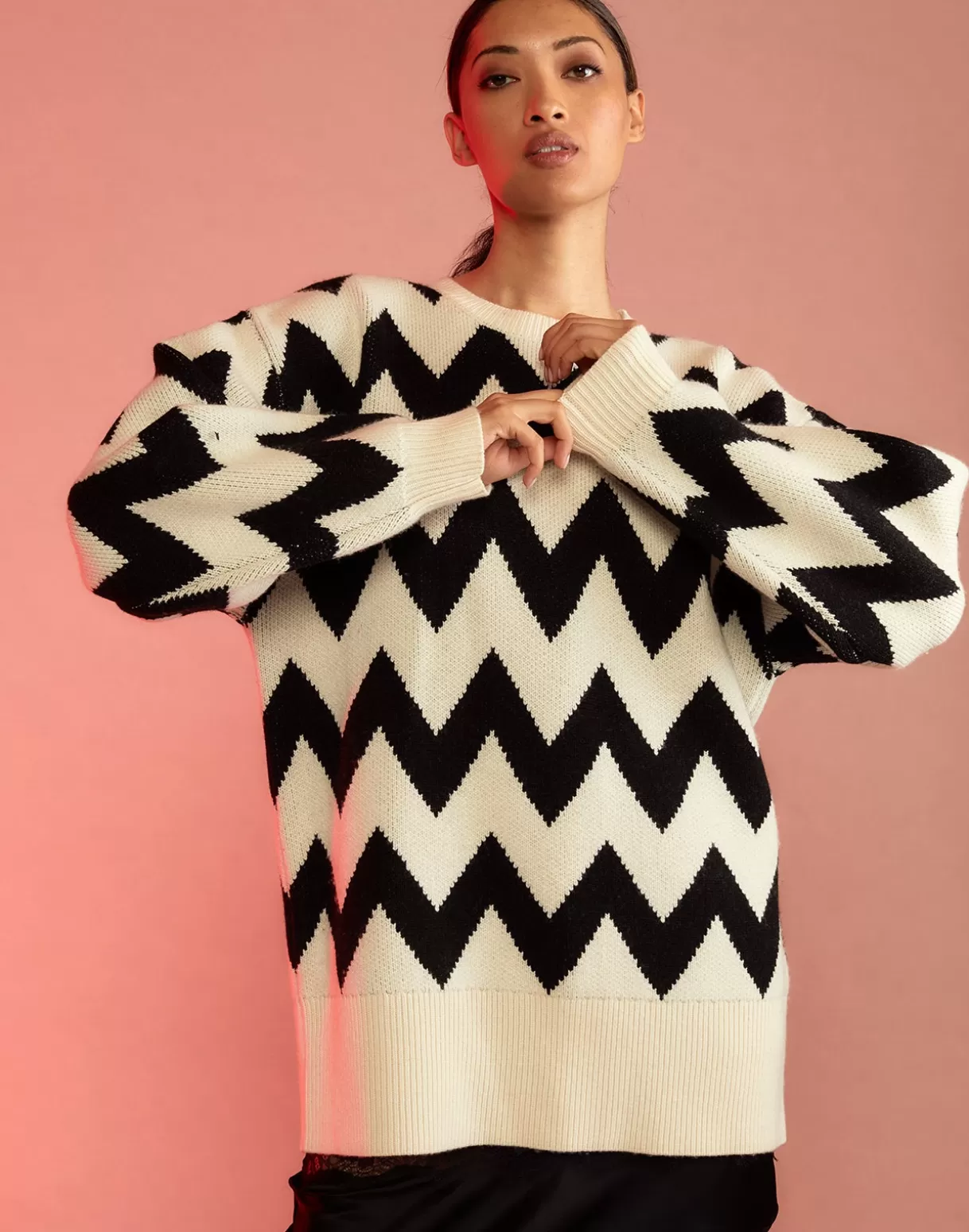 Discount Chunky Chevron Sweater SNOW