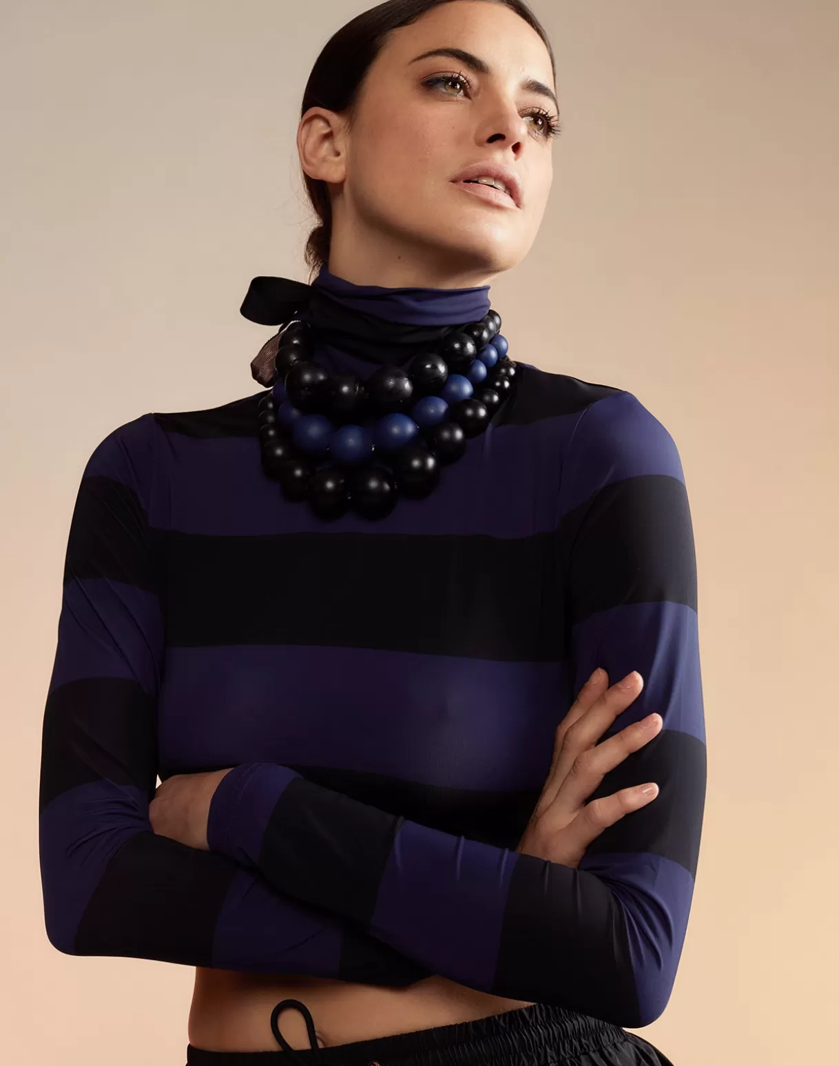 Fashion Cropped Striped Turtleneck SNOW