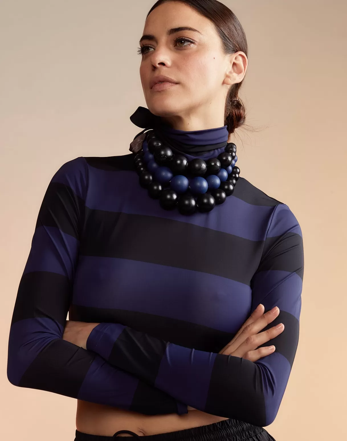 Fashion Cropped Striped Turtleneck SNOW