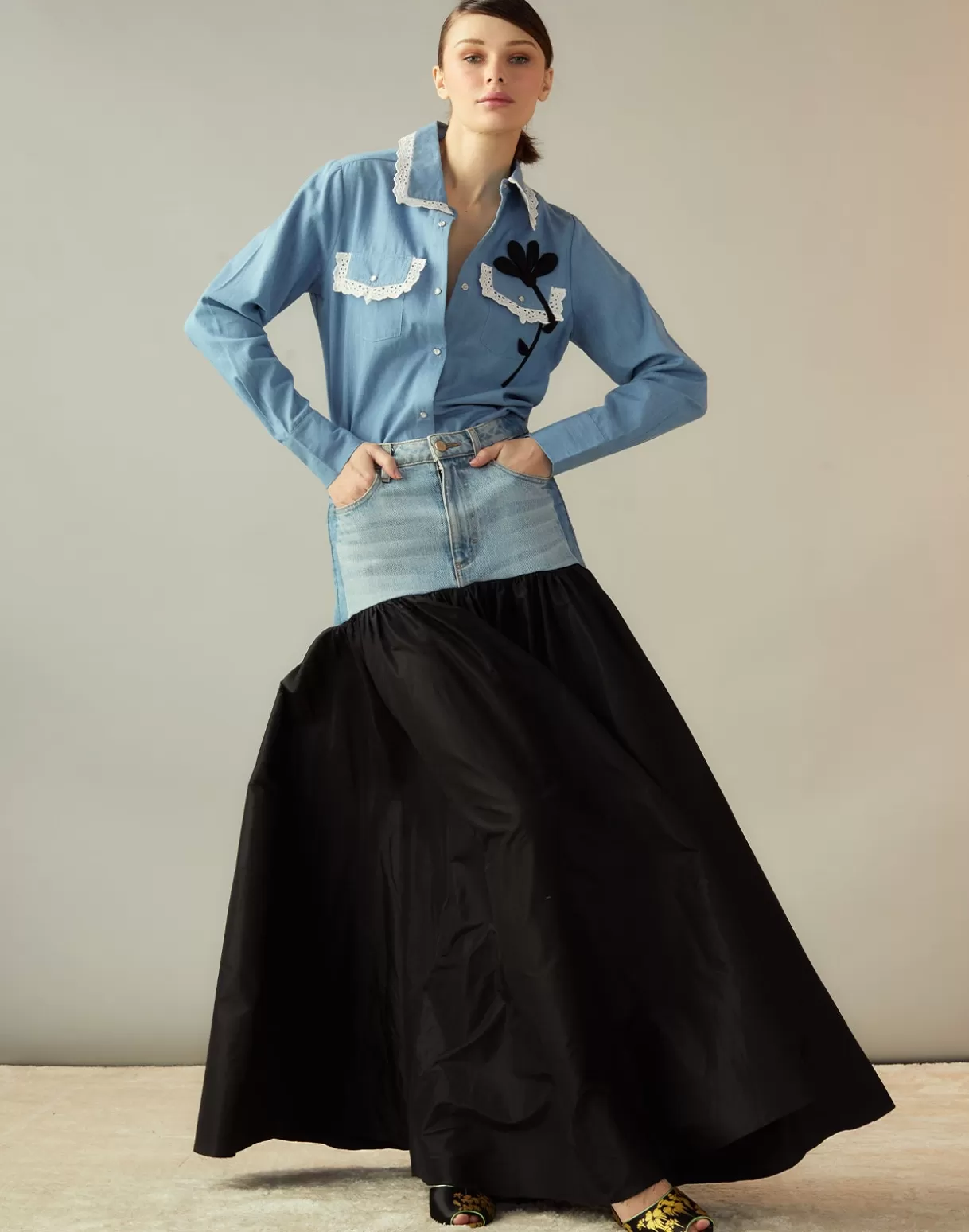 Best Sale Denim Taffeta Skirt BOTTOMS