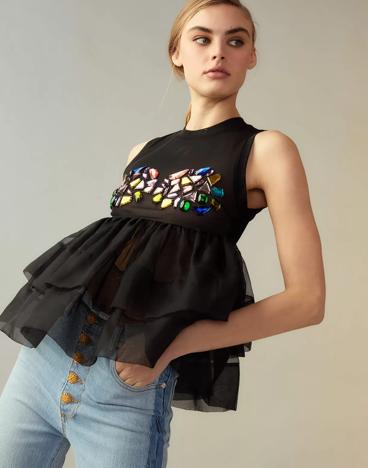 Online Jewel Cascade Peplum Top TOPS