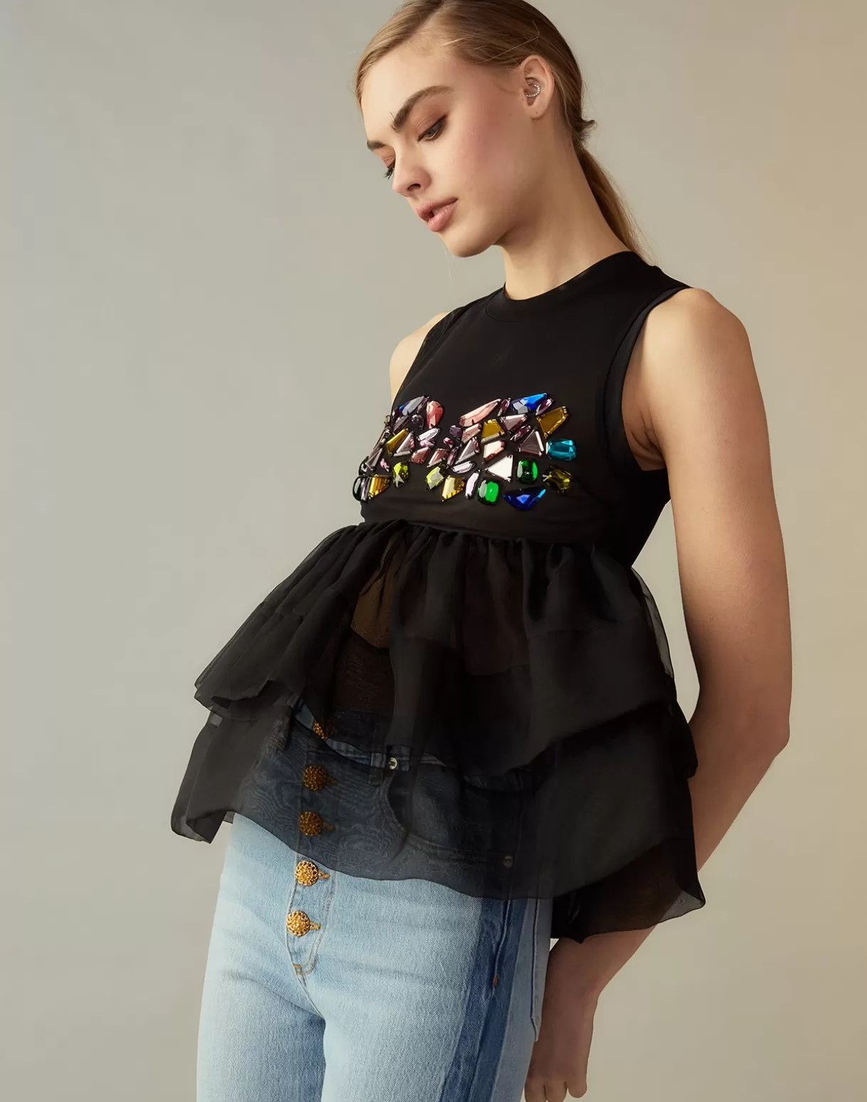 Online Jewel Cascade Peplum Top TOPS