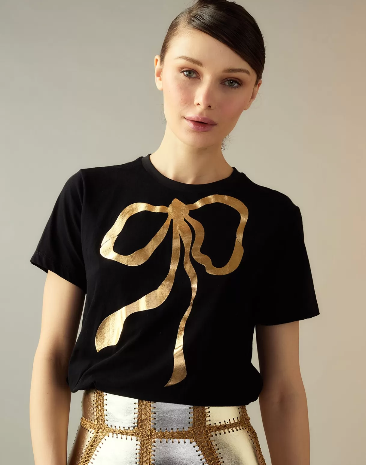 Best Sale Metallic Bow Tee TOPS