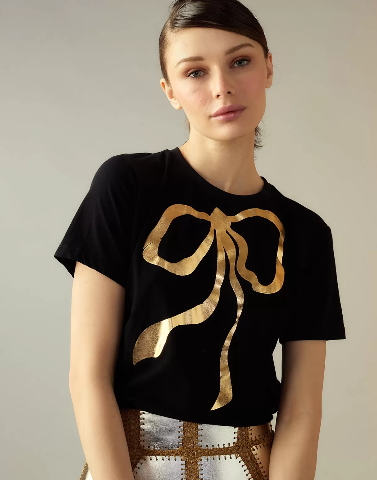 Best Sale Metallic Bow Tee TOPS