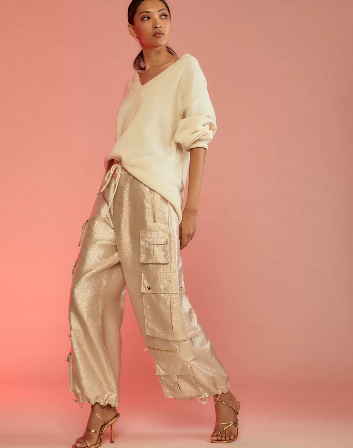 Store Metallic Cargo Pants BOTTOMS