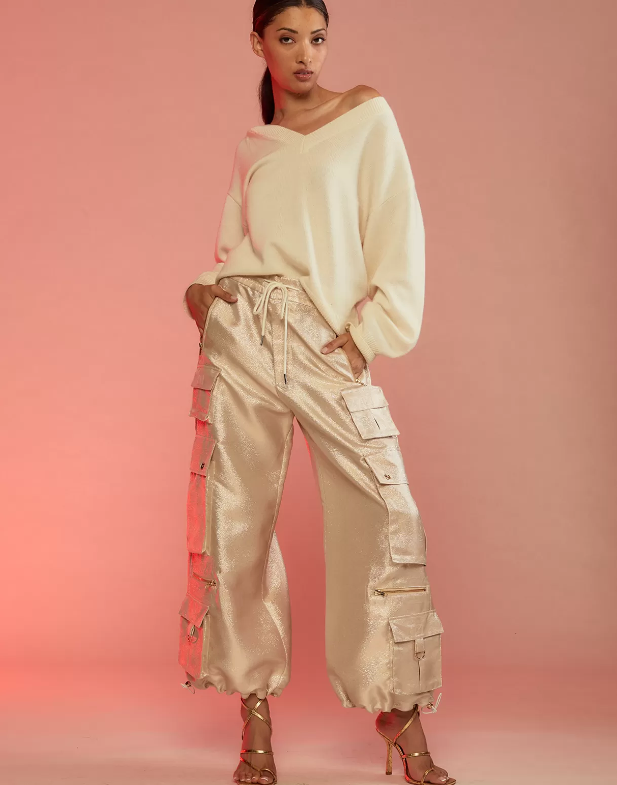 Store Metallic Cargo Pants BOTTOMS