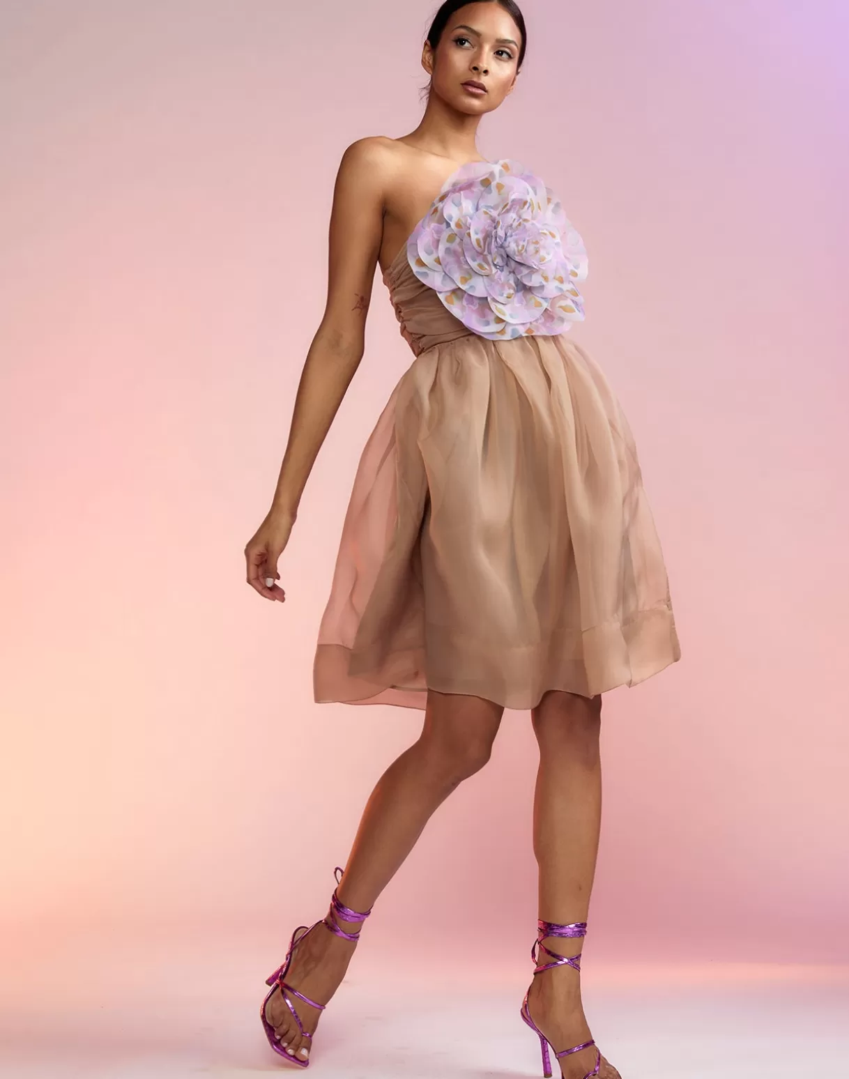 Flash Sale Organza Flower Strapless Dress DRESSES