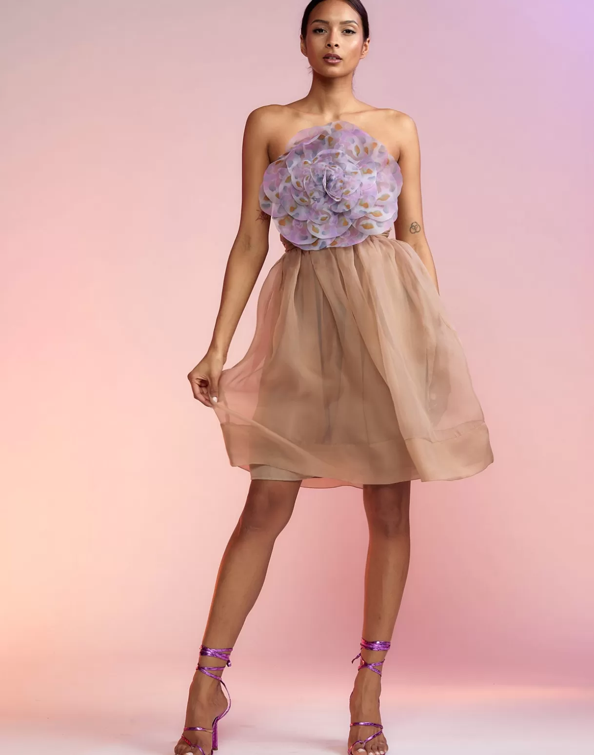 Flash Sale Organza Flower Strapless Dress DRESSES