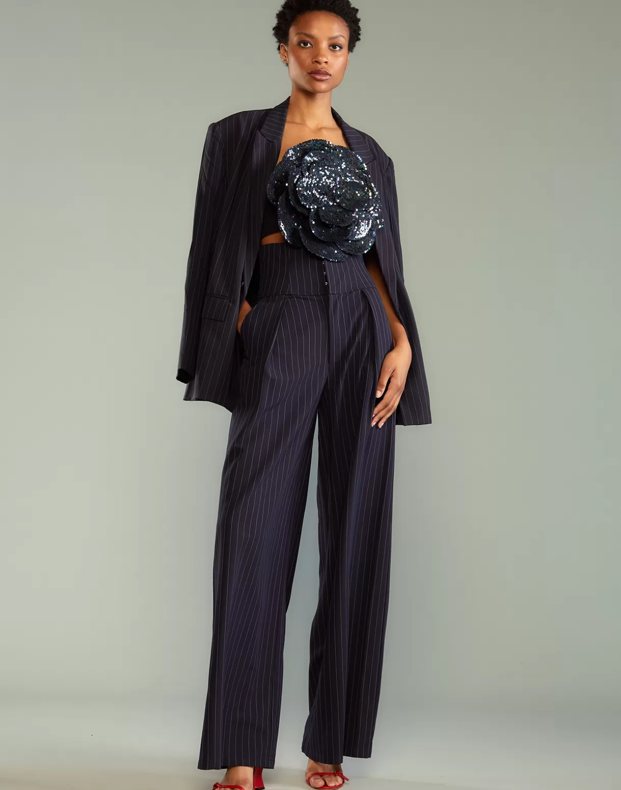 Fashion Pinstripe Corset Waist Pants BOTTOMS | PARTY SHOP