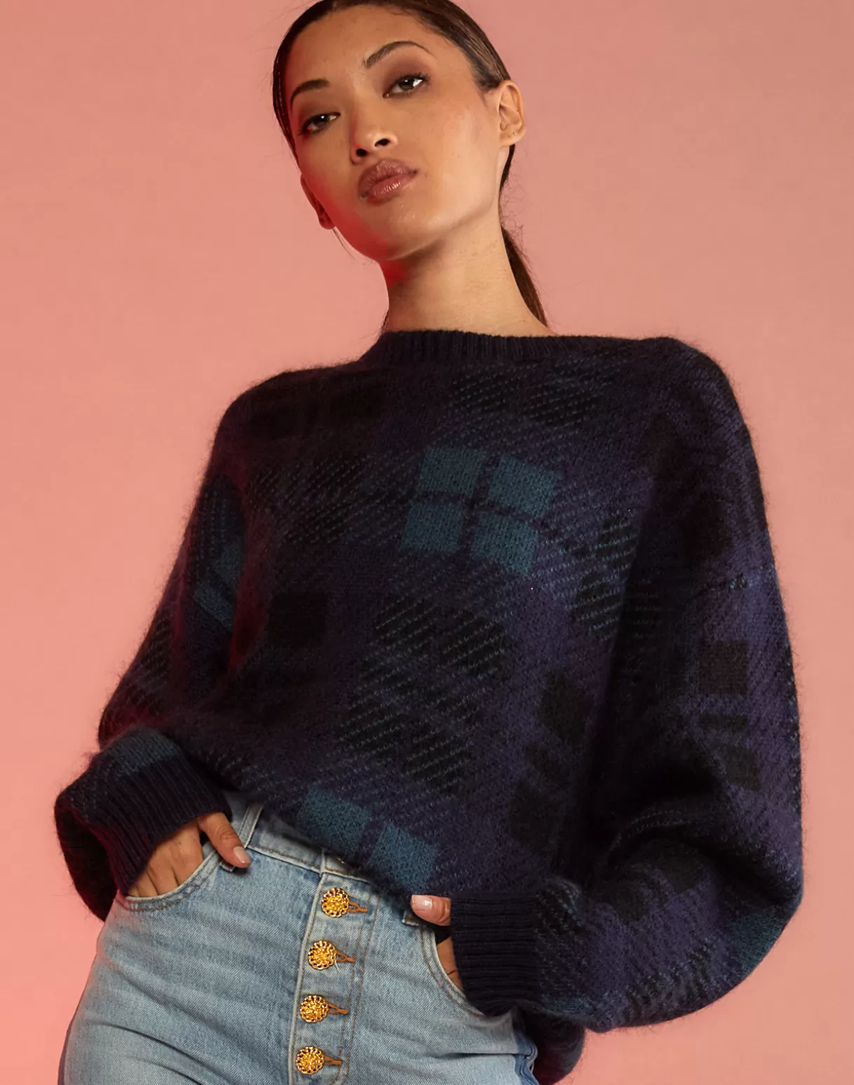 Best Plaid Mohair Sweater SNOW