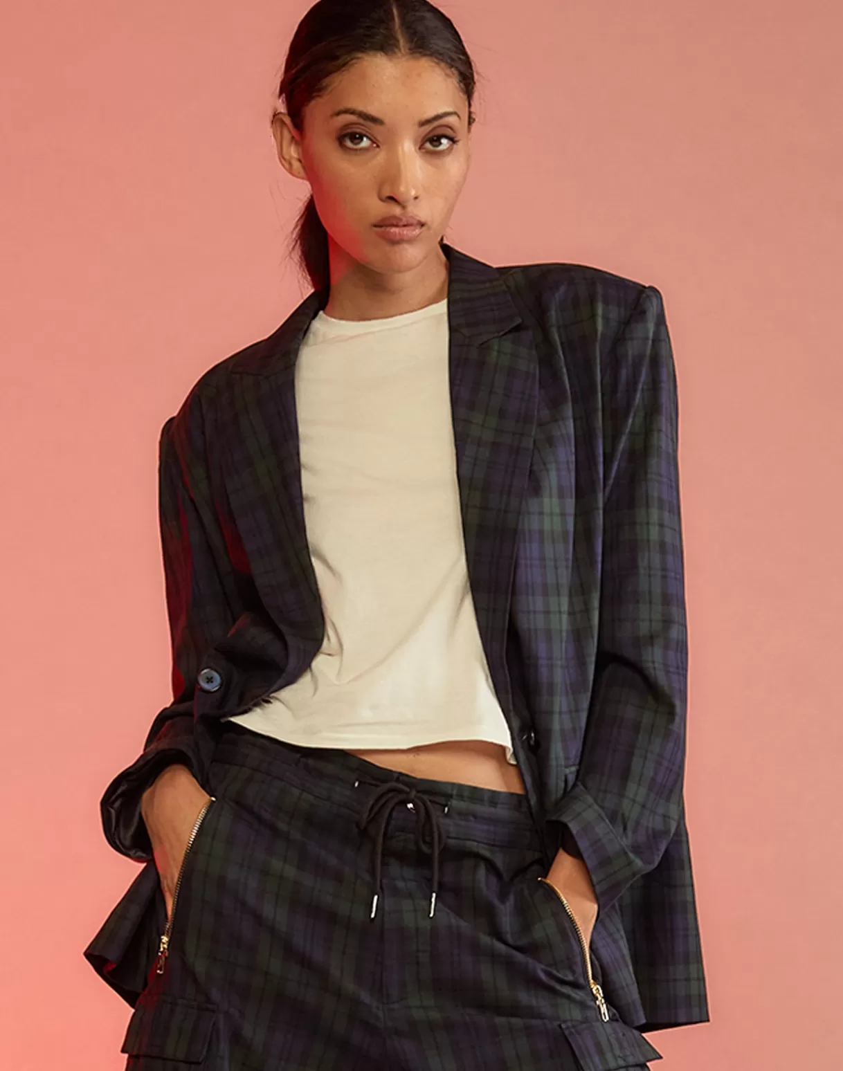 Discount Plaid Oversized Blazer TOPS