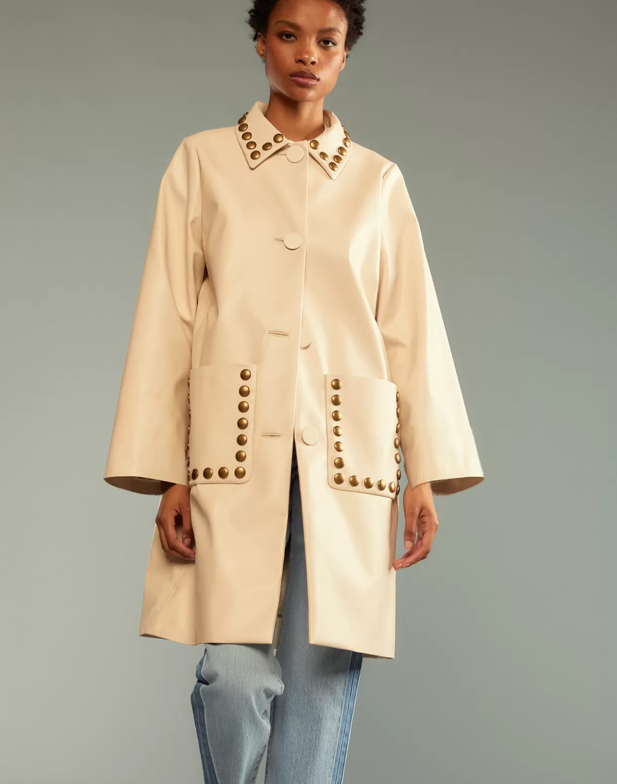 Sale Studded Vegan Leather Coat JACKETS & COATS