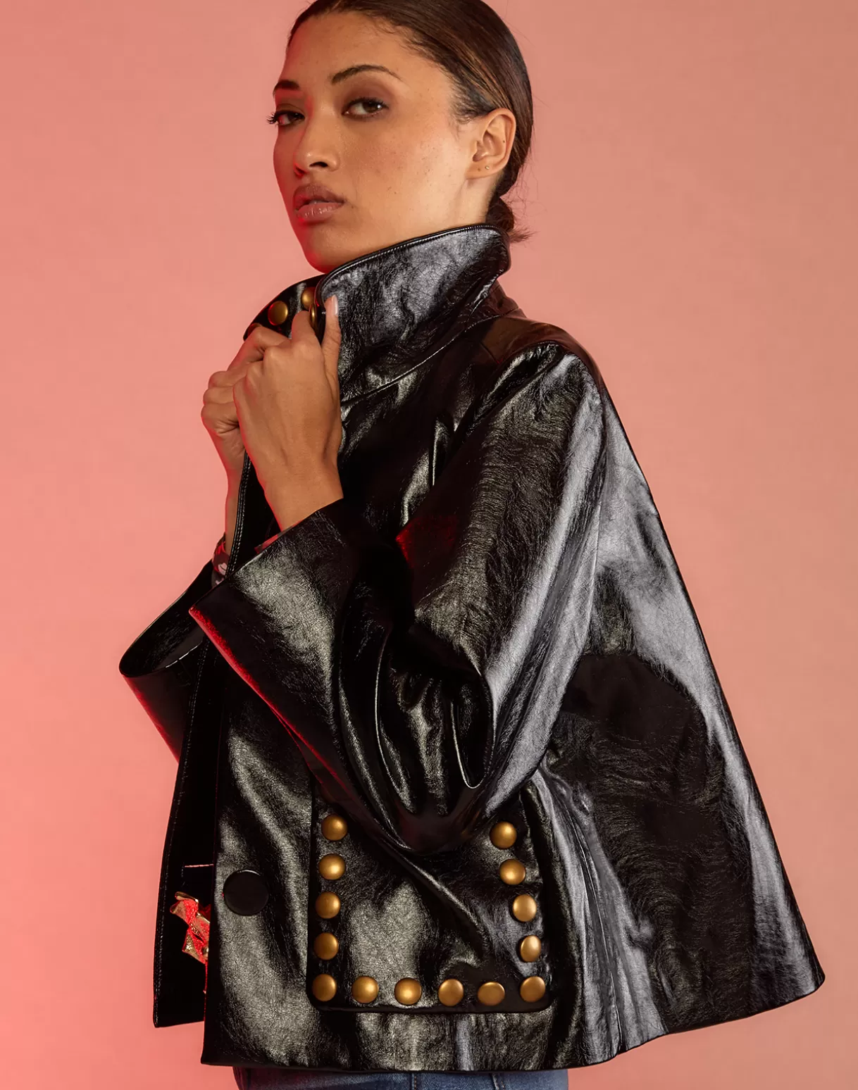 Discount Studded Vegan Leather Jacket JACKETS & COATS